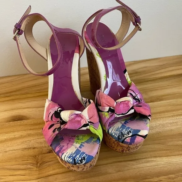 Jimmy Choo Purple Gleam Cork Sandals Size 37.5