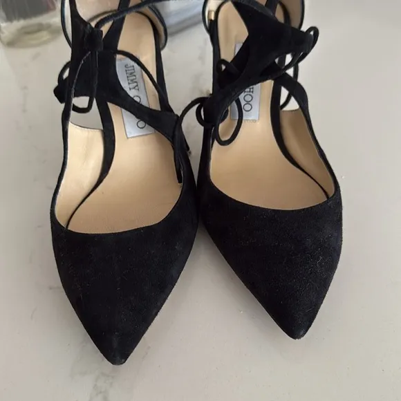Jimmy Choo Vanessa Heel 85. Elegant Black  Shoes leather and suede. Preowned
