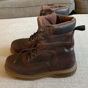 John Deere Steeled Toe Brown Leather Work Boots Size 9.5 Style JD8304