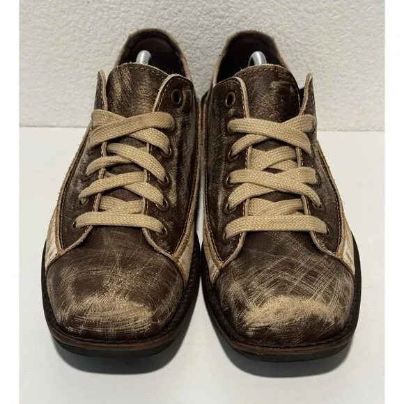 JOHN FLUEVOG Distressed Leather Shoes Sz 11 Brown Tough Love Sucks Unique Artsy