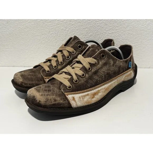 JOHN FLUEVOG Distressed Leather Shoes Sz 11 Brown Tough Love Sucks Unique Artsy