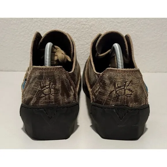 JOHN FLUEVOG Distressed Leather Shoes Sz 11 Brown Tough Love Sucks Unique Artsy