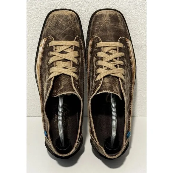JOHN FLUEVOG Distressed Leather Shoes Sz 11 Brown Tough Love Sucks Unique Artsy