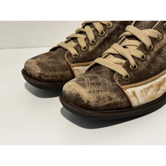 JOHN FLUEVOG Distressed Leather Shoes Sz 11 Brown Tough Love Sucks Unique Artsy