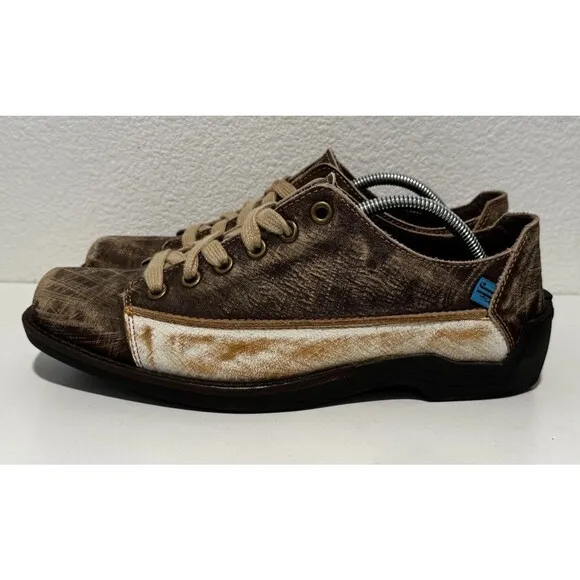 JOHN FLUEVOG Distressed Leather Shoes Sz 11 Brown Tough Love Sucks Unique Artsy