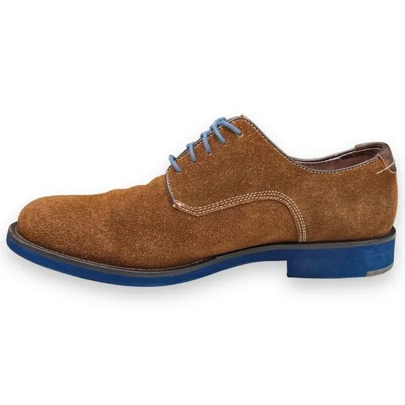 JOHNSTON &amp; MURPHY Mens 9.5 Oxford Brown Suede Sheepskin Casual Dress Shoes