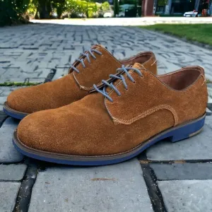 JOHNSTON &amp; MURPHY Mens 9.5 Oxford Brown Suede Sheepskin Casual Dress Shoes