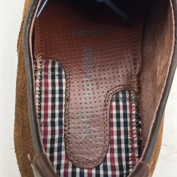 JOHNSTON &amp; MURPHY Mens 9.5 Oxford Brown Suede Sheepskin Casual Dress Shoes