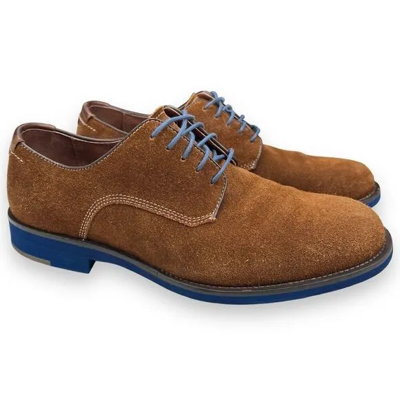 JOHNSTON &amp; MURPHY Mens 9.5 Oxford Brown Suede Sheepskin Casual Dress Shoes