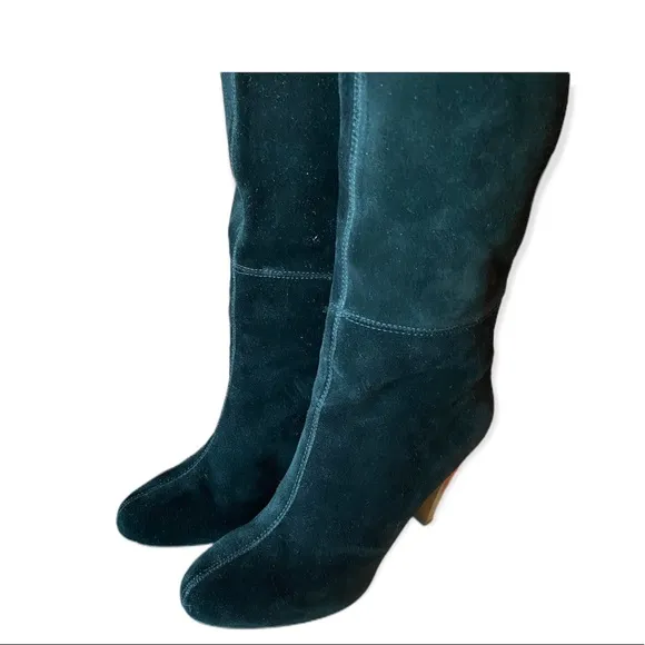 Joie Caviar Black Suede Tall Heeled Boots With Stitching detail