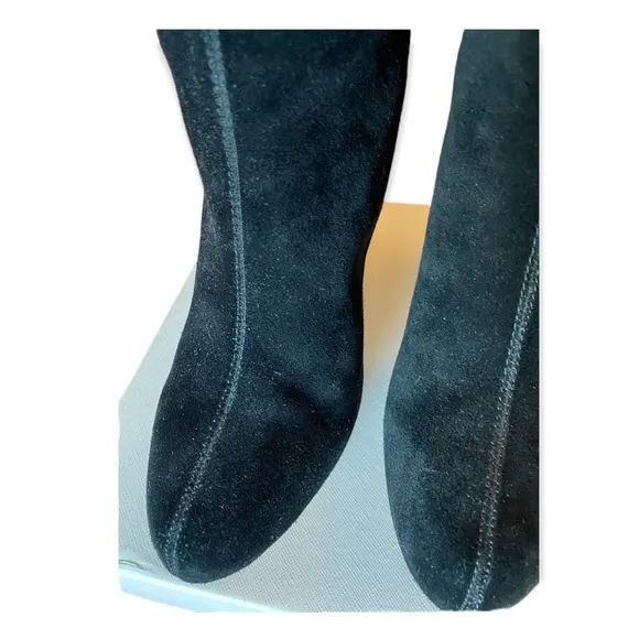 Joie Caviar Black Suede Tall Heeled Boots With Stitching detail