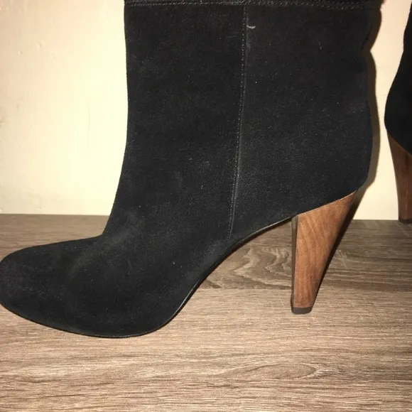 Joie Caviar Black Suede Tall Heeled Boots With Stitching detail