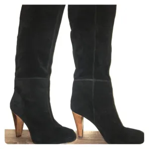 Joie Caviar Black Suede Tall Heeled Boots With Stitching detail