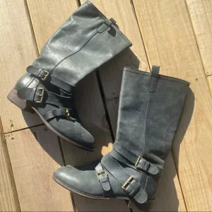 JOIE | Charcoal Gray Buckle Ankle Wrap Moto Slouch Boots 38