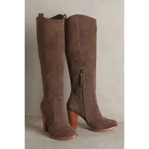 JOIE Womens Gray Pull Tab Dagny Round Toe Block Heel Leather Heeled Boots 35.5