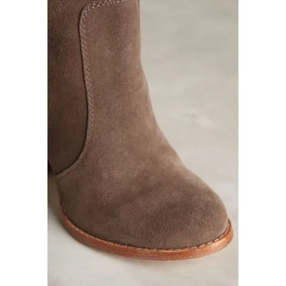 JOIE Womens Gray Pull Tab Dagny Round Toe Block Heel Leather Heeled Boots 35.5