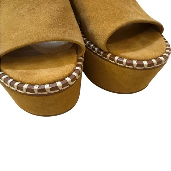 Joie Womens Pendant Tan Suede Peep-Toe Slide Platform Sandals Shoes NWT