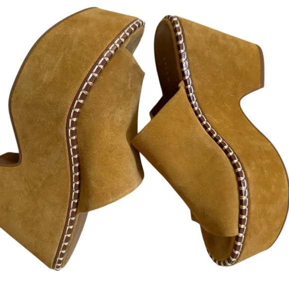 Joie Womens Pendant Tan Suede Peep-Toe Slide Platform Sandals Shoes NWT