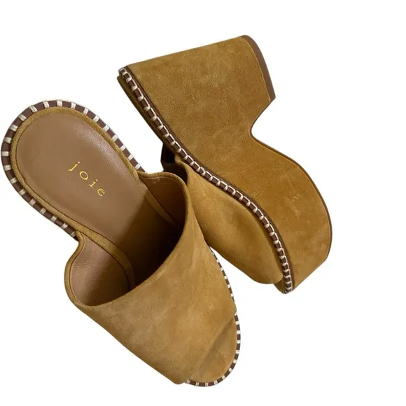 Joie Womens Pendant Tan Suede Peep-Toe Slide Platform Sandals Shoes NWT