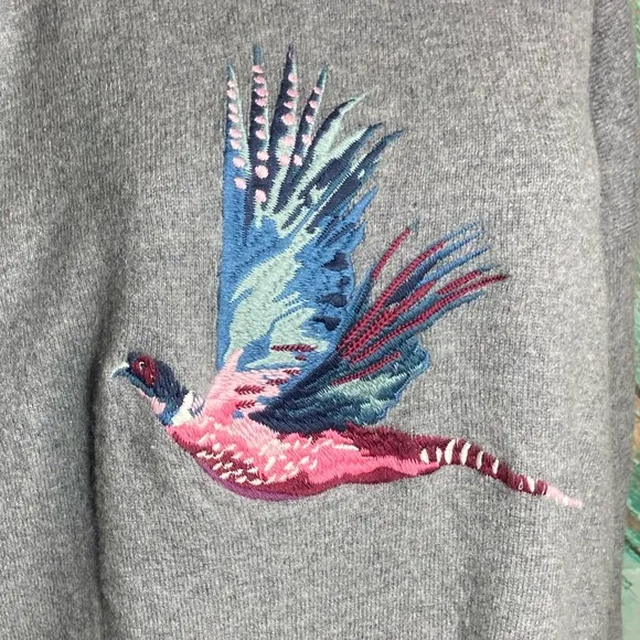 Joules Ladies Meryl Lambswool Blend Embroidered Jumper Grey Marl Pheasant