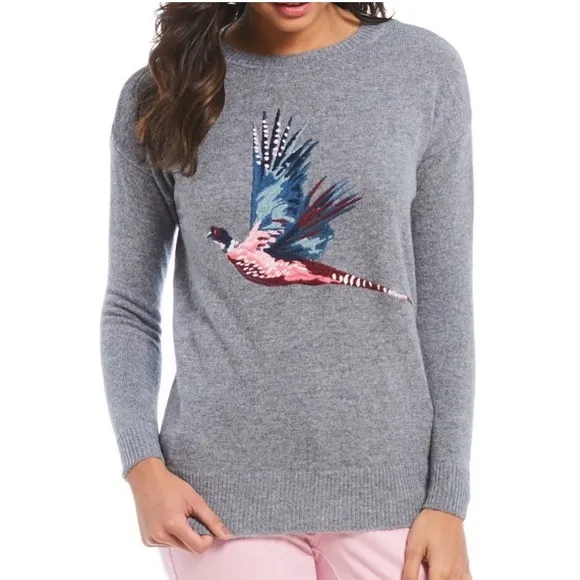 Joules Ladies Meryl Lambswool Blend Embroidered Jumper Grey Marl Pheasant