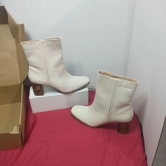 Journee Collection Womens SZ 12 Bone CLEARIE Ankle Boots .