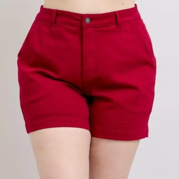 Judy Blue Heart Pocket High-Rise Tummy Control Mid-length Red Denim Jean Shorts