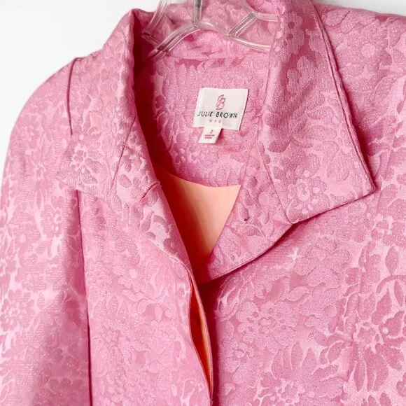 Julie Brown pink Lurex floral brocade capelet