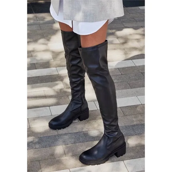 JUSTFAB • Black Jordane Lug Sole Over-The-Knee Boots