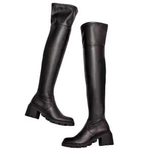 JUSTFAB • Black Jordane Lug Sole Over-The-Knee Boots