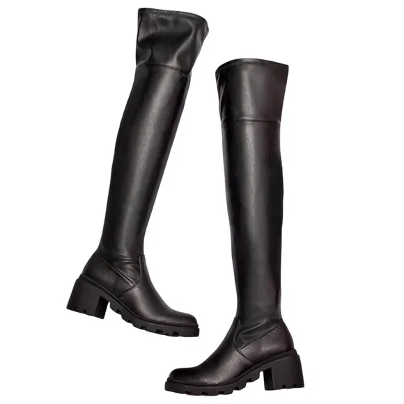 JUSTFAB • Black Jordane Lug Sole Over-The-Knee Boots