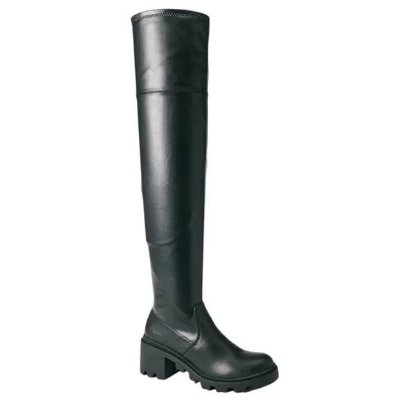 JUSTFAB • Black Jordane Lug Sole Over-The-Knee Boots