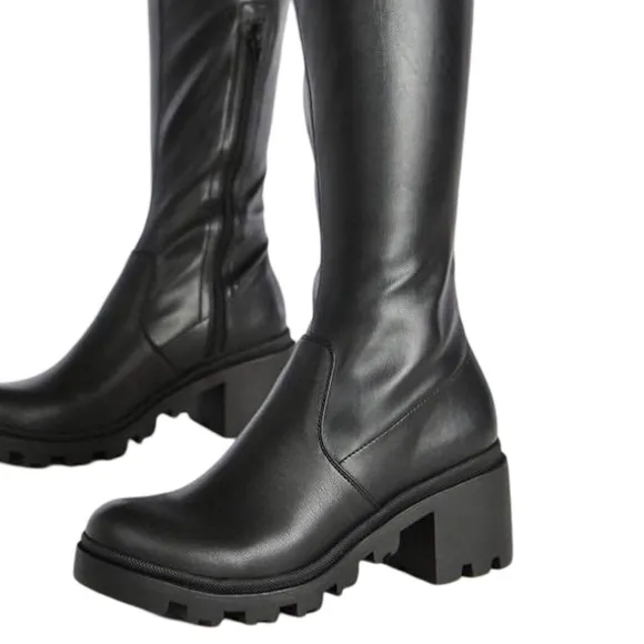 JUSTFAB • Black Jordane Lug Sole Over-The-Knee Boots