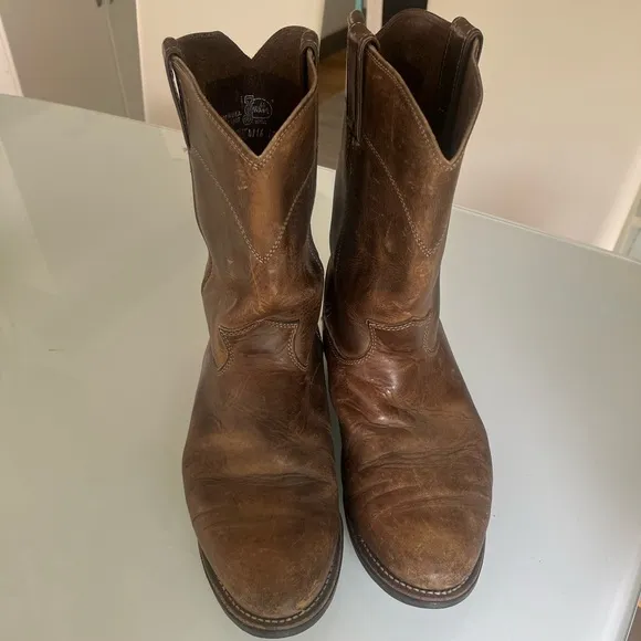 Justin 4116 Brown Leather Pull-on Work Boots. Size 11.5. USA Made