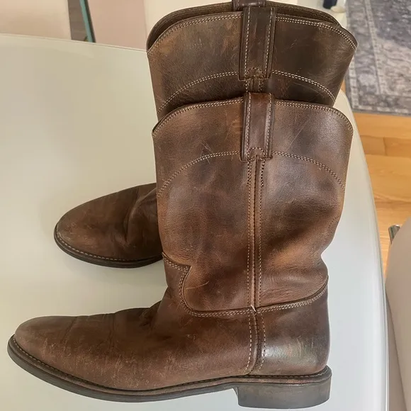 Justin 4116 Brown Leather Pull-on Work Boots. Size 11.5. USA Made