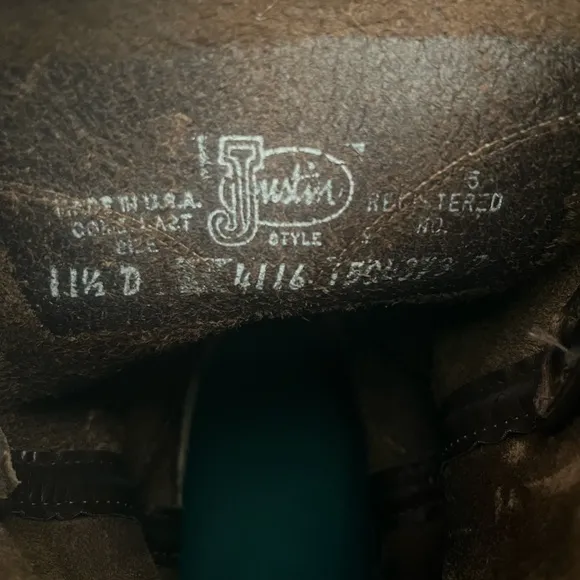 Justin 4116 Brown Leather Pull-on Work Boots. Size 11.5. USA Made