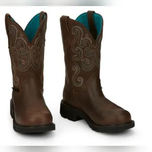 Justin &quot; Tasha&quot; steeltoe water proof work boots in teal and brown sz 10