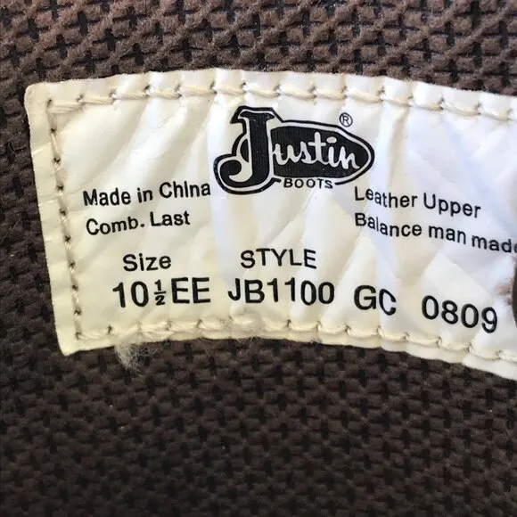Justin Basics Mens Brown Leather Cowboy Western Boots Mens 10.5 EE JB1100