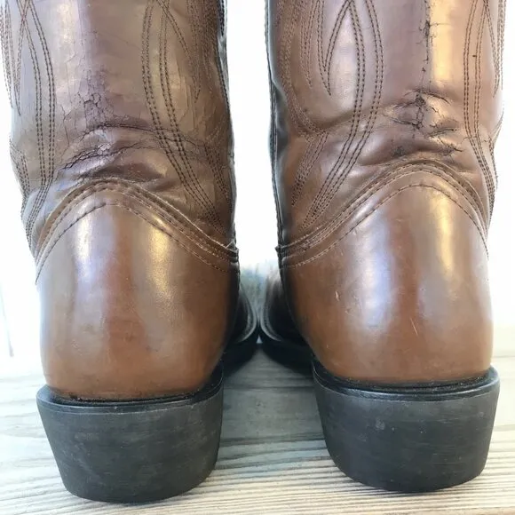 Justin Basics Mens Brown Leather Cowboy Western Boots Mens 10.5 EE JB1100