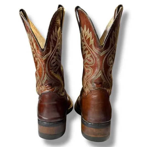 Justin Cowboy Boots Mens Brown Western Vibram Sole Oil Resistant Size 8D