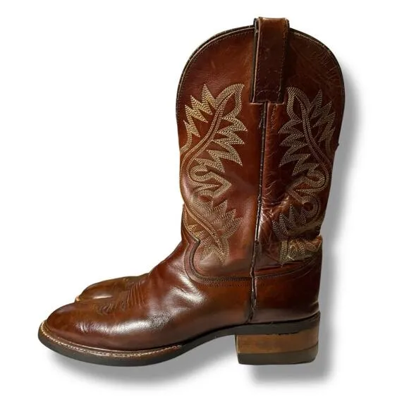 Justin Cowboy Boots Mens Brown Western Vibram Sole Oil Resistant Size 8D
