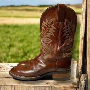 Justin Cowboy Boots Mens Brown Western Vibram Sole Oil Resistant Size 8D