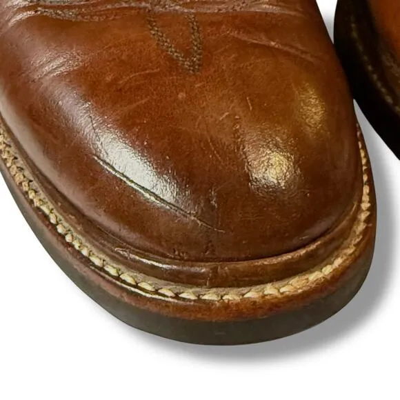 Justin Cowboy Boots Mens Brown Western Vibram Sole Oil Resistant Size 8D