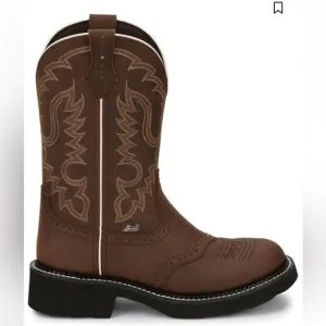 JUSTIN INJI WESTERN BOOTS - ROUND TOE Brown Leather Embroidered Size 9 cowboy