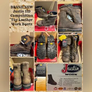 Justin Leather Work Boots - NWT Never Worn - Composition Toe - 11D