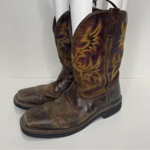 Justin Mens 10D Brown Square Toe Pull On Boots WK4681 Leather Work Cowboy