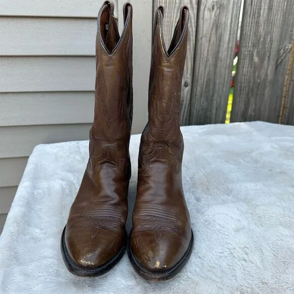 Justin Men's Brown Leather Western Cowboy Boots Size 10.5