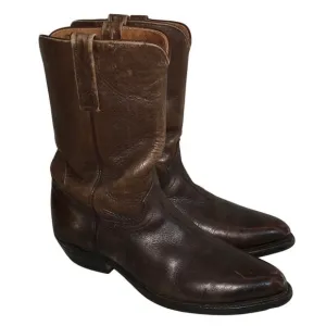 Justin Mens Farm &amp; Ranch Boss Western Boot Brown 9 D Leather Cowboy 3826 Vintage