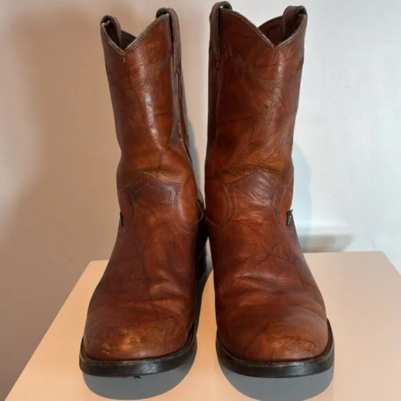 Justin men’s work cowboy boots Chestnut Marbled Deerlite J-flex sole size 9D