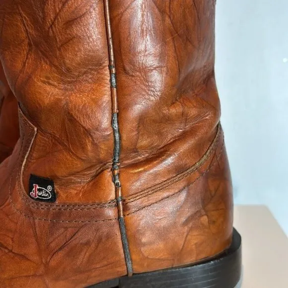 Justin men’s work cowboy boots Chestnut Marbled Deerlite J-flex sole size 9D